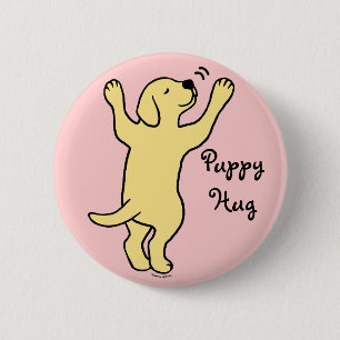 Gelber Labrador-Welpen-Umarmungs-Cartoon Button