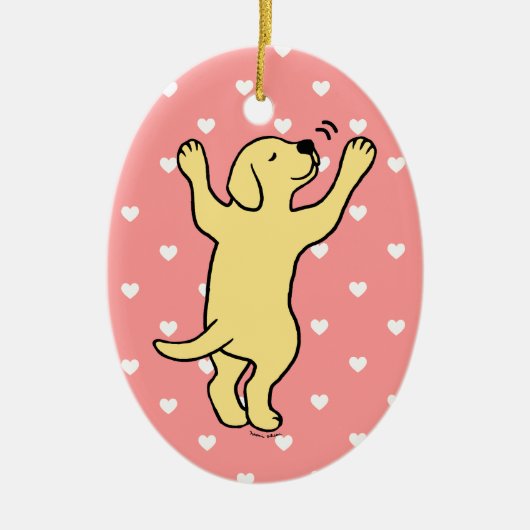 Gelber Labrador-Welpen-Umarmungs-Cartoon Keramikornament (Vorne)