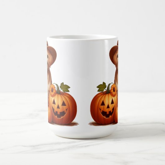 Gelber Labrador Welpenhalter mit Pumpkins Kaffeetasse (Mittel)