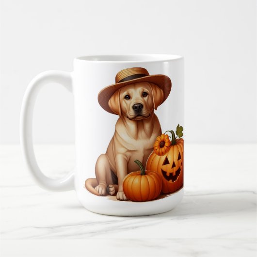 Gelber Labrador Welpenhalter mit Pumpkins Kaffeetasse (Links)