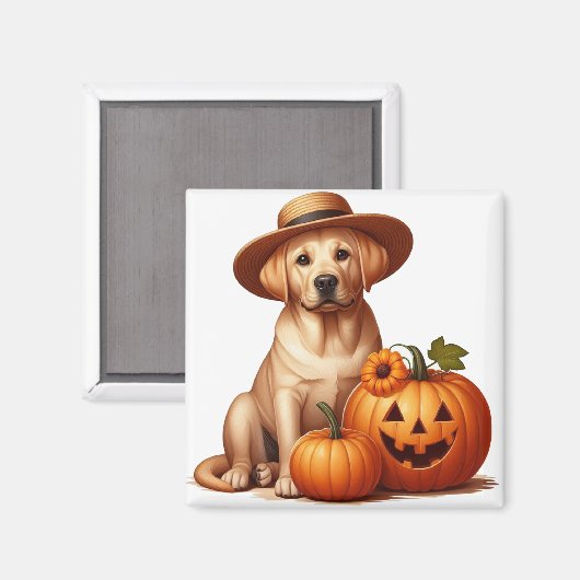 Gelber Labrador Welpenhalter mit Pumpkins Magnet (Vorderseite/Rückseite)