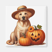 Gelber Labrador Welpenhalter mit Pumpkins Magnet (Vorne)