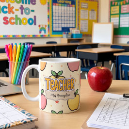 Gelber Lehrer Apfel Schule Muster  Kaffeetasse