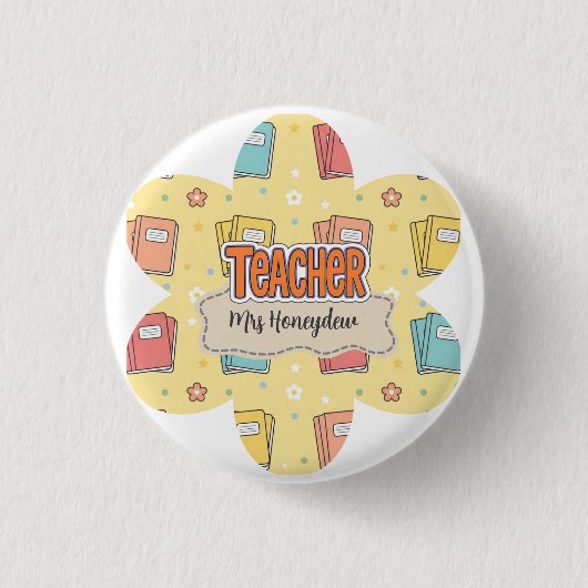 Gelber Lehrer Schulbuch-Muster Button (Vorderseite)