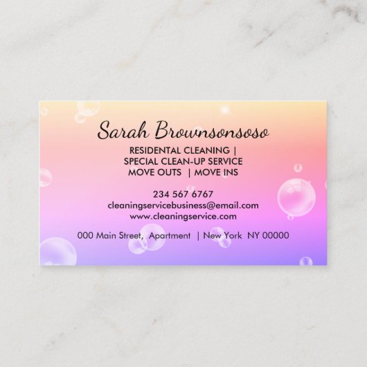 Gelber Lila Cartoon Haushaltshilfe Reinigungsservi Visitenkarte (Rückseite)