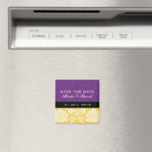 Gelber lila Damast-Save the Date Magnet (In Situ (Geschirrspüler))