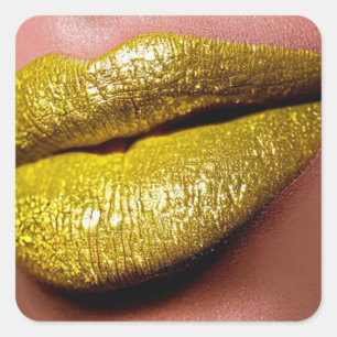 Gelber Lipstick-Aufkleber Quadratischer Aufkleber