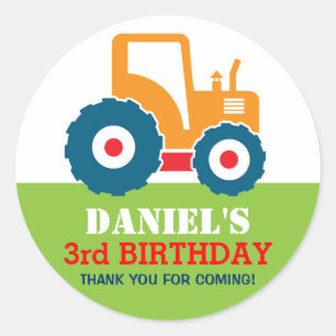 Gelber LKW Cartoon Kindergeburtstag Party Aufklebe Runder Aufkleber