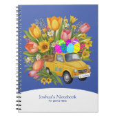 Gelber LKW für Ostereier Blume Notizblock (Vorderseite)