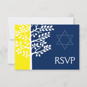 Gelber Marine-Blau-Baum von Leben-Bar Mitzvah UAWG RSVP Karte