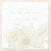 Gelber moderner Sonnenblumenstrauß Hochzeit Glasuntersetzer (Rückseite)