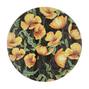 Gelber Mohn Aquarell Blumenmuster Schneidebrett