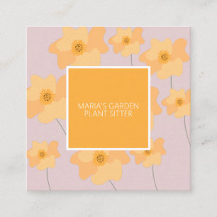 Gelber Mohn Blumen Garten Pflanzenbetreuer Rosa Quadratische Visitenkarte