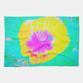 Gelber Mohn mit Hot-Pink-Mitte auf Türkis Geschirrtuch (Horizontal)