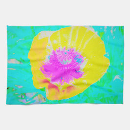 Gelber Mohn mit Hot-Pink-Mitte auf Türkis Geschirrtuch