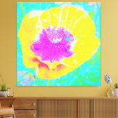 Gelber Mohn mit Hot-Pink-Mitte auf Türkis Leinwanddruck (Insitu (Wohnzimmer))