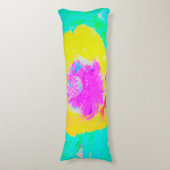 Gelber Mohn mit Hot-Pink-Mitte auf Türkis Seitenschläferkissen (Vorderseite Vertikal)