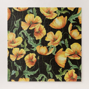 Gelber Mohn-Wasserfarben-Blumenmuster Puzzle