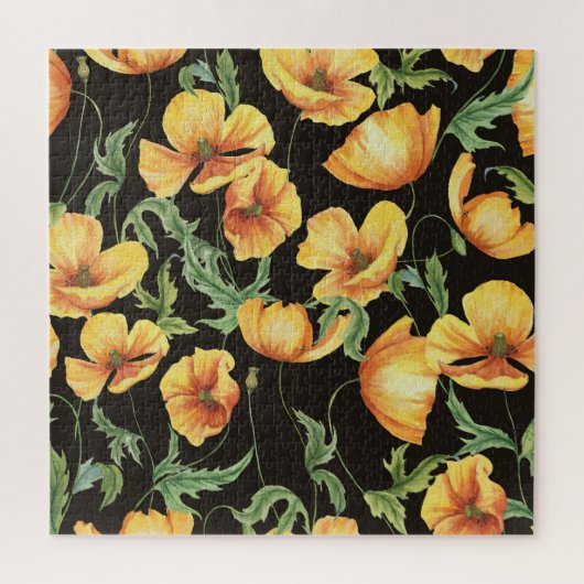 Gelber Mohn-Wasserfarben-Blumenmuster Puzzle (Vertikal)