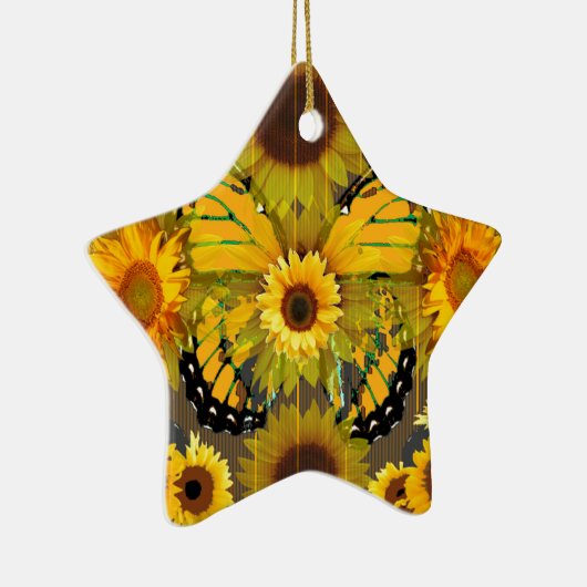 Gelber MONARCHFALTER u. Sonnenblume KUNST Keramikornament (Rechts)