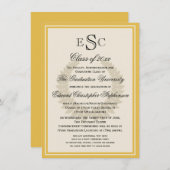 Gelber Monogramm Laurel Klassischer Uni-Abschluss Einladung (Vorne/Hinten)