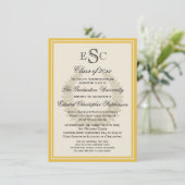 Gelber Monogramm Laurel Klassischer Uni-Abschluss Einladung (Stehend Vorderseite)