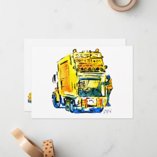 Gelber Müllwagen #130704 Mitteilungskarte (Vorderseite/Rückseite Beispiel)