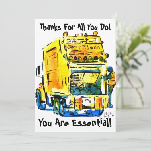 Gelber Müllwagen Dankeskarte (Stehend Vorderseite)