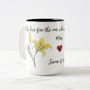 Gelber Muttertagsbecher mit Lilie Zweifarbige Tasse