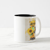 Gelber niedlicher Spielzeugroboter mit Sonnenblume Zweifarbige Tasse (VorderseiteRechts)