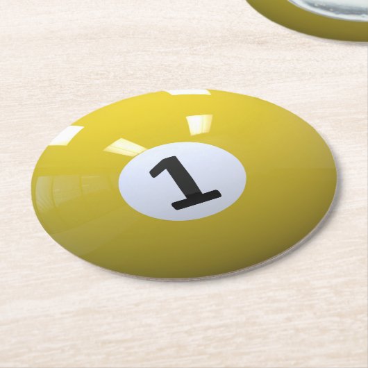 Gelber Nr. 1- Billard-Pool-Ball Runder Pappuntersetzer (Angewinkelt)