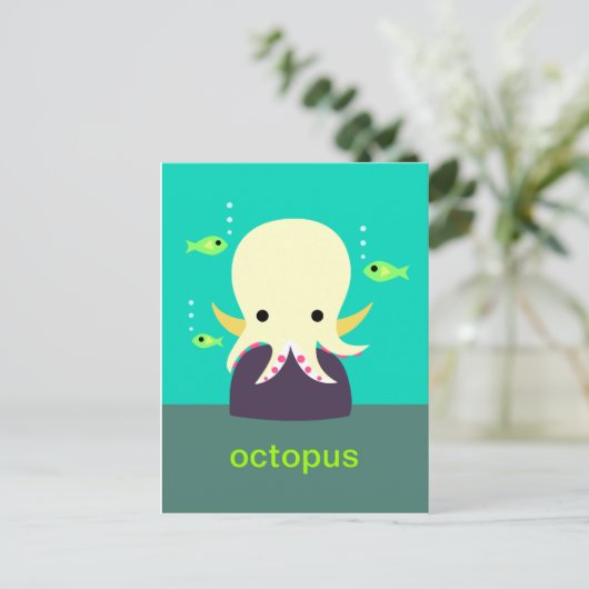 Gelber Oktopus Postkarte (Stehend Vorderseite)