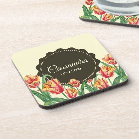 Gelber Papagei Tulip Getränkeuntersetzer (Linke Seite)