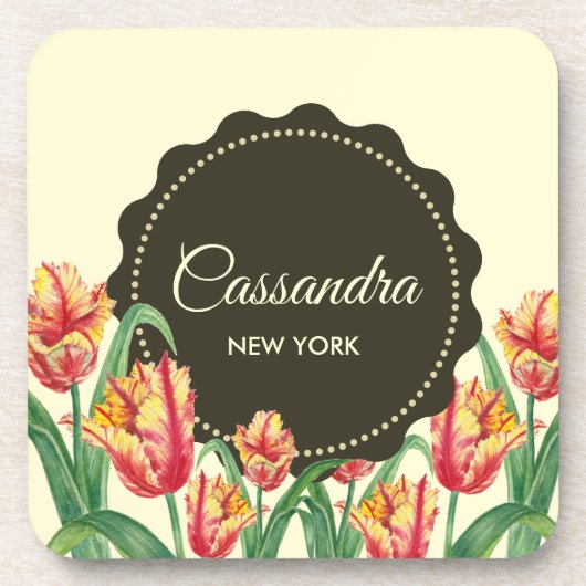 Gelber Papagei Tulip Getränkeuntersetzer (Vorderseite)