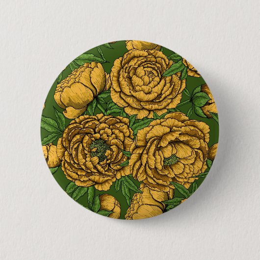 Gelber Pfingstrosenstrauß Button (Vorderseite)
