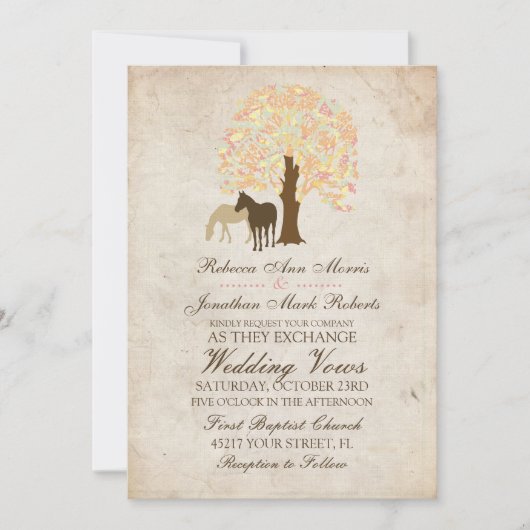 Gelber Pfirsich und Minze Herbstpferde Hochzeit Einladung (Vorderseite)