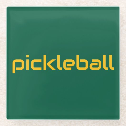 Gelber PICKLEBALL-Text für Jäger grün Glasuntersetzer (Vorderseite)