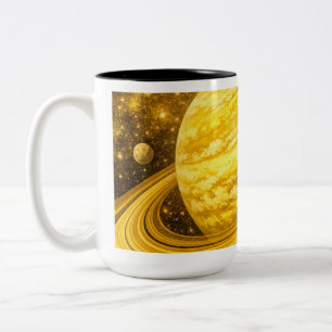 Gelber Planet mit Ringen Zweifarbige Tasse