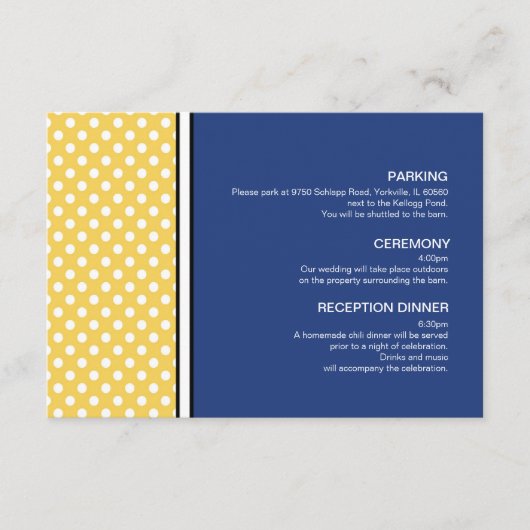 Gelber Polka Dot und Blue Wedding Card Begleitkarte (Vorderseite)