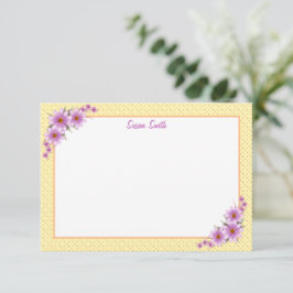 Gelber Polka-Dot und Blumenlatte Mitteilungskarte