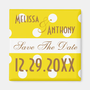 Gelber Polka-Punkt-Save the Date Magnet