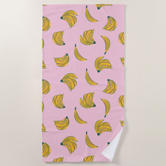 Gelber Pop Art Banana Muster auf rosa Hintergrund Strandtuch (Vorderseite)