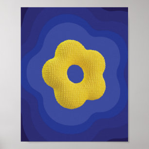 Gelber Pop Blume Kunstposter in Blau Poster