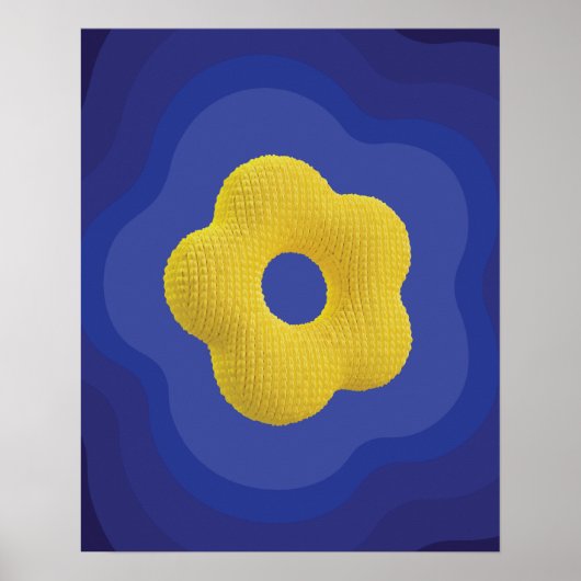 Gelber Pop Blume Kunstposter in Blau Poster (Vorne)