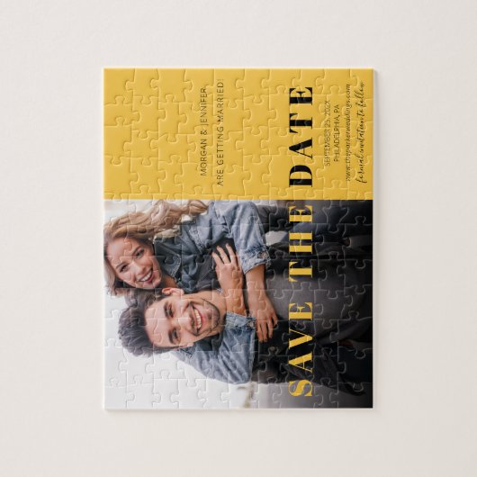 Gelber Pop Save the Date Puzzle (Vertikal)