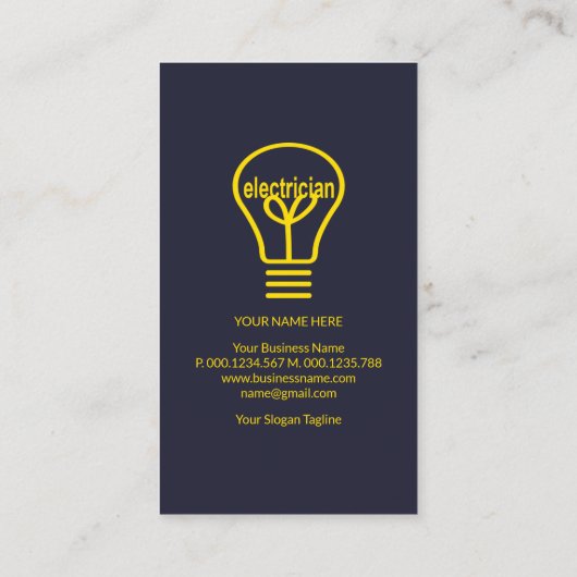 Gelber Power Minimalistischer Blauer Elektriker Visitenkarte (Rückseite)