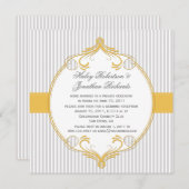 Gelber Rahmen-graues Weiß Stripes Hochzeit Einladung (Vorne/Hinten)