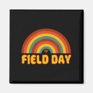 Gelber Regenbogenfeld-Lehrer des Retro-Feldtages Magnet