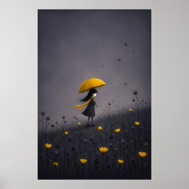 Gelber Regenschirm Dunkle Whimsical Blumenposter Poster
