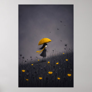 Gelber Regenschirm Dunkle Whimsical Blumenposter Poster